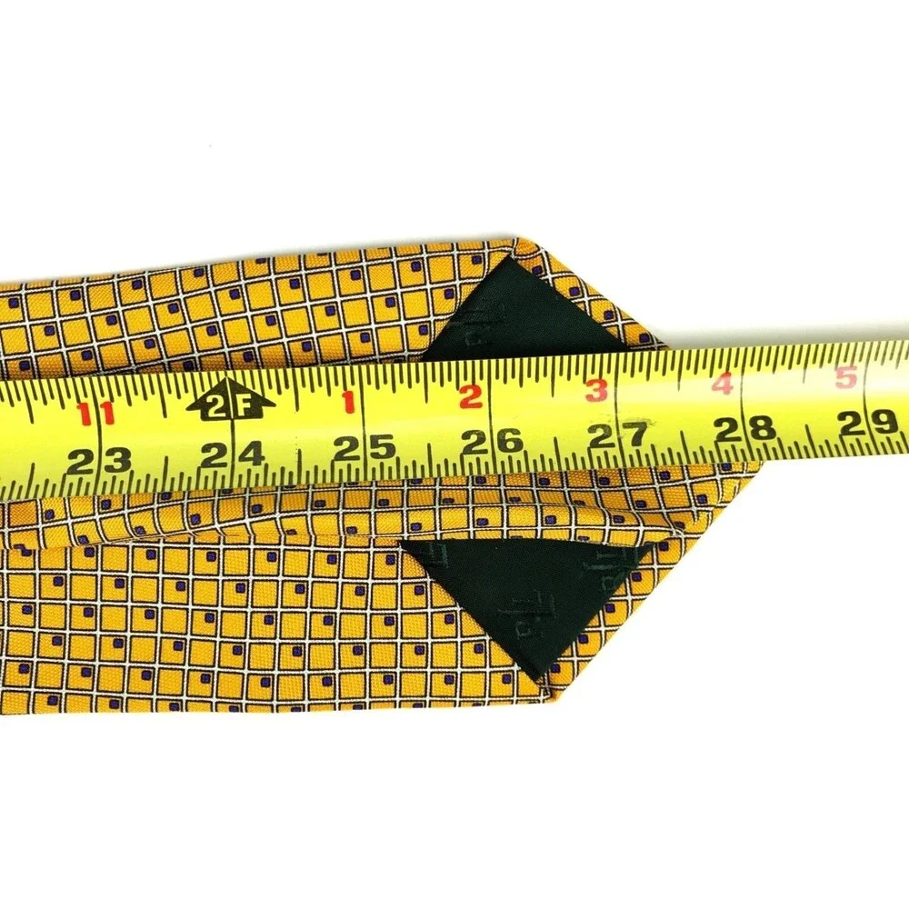 Ralph Lauren Yellow White Blue Squares Elegant 100% Silk Men's Tie Necktie 57